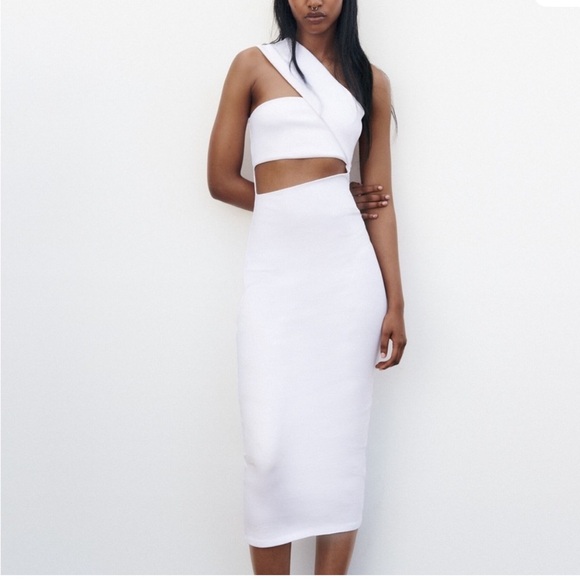 Zara Dresses & Skirts - Zara Cutout Asymmetrical White Dress